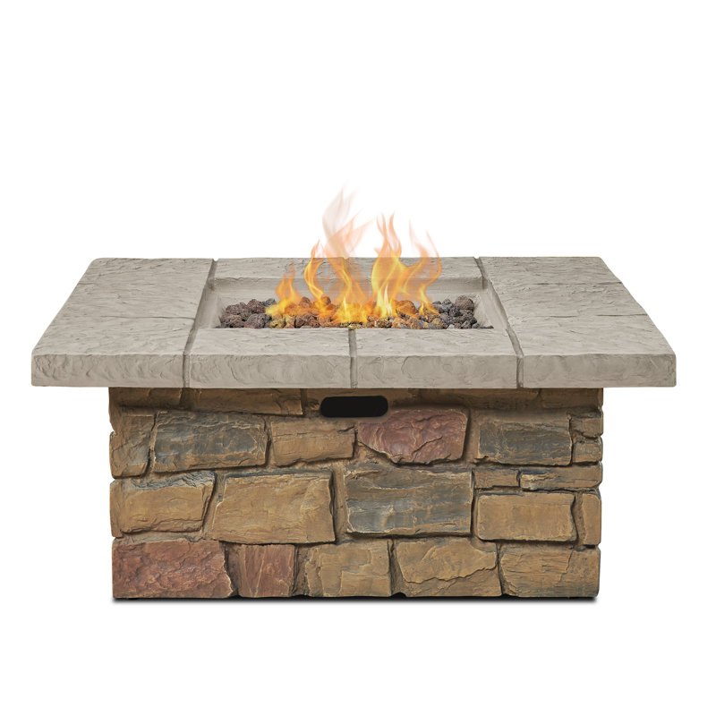 SEDONA 38" Square Concrete Propane or Natural Gas Fire Pit Table by Real Flame, Beige/Brown