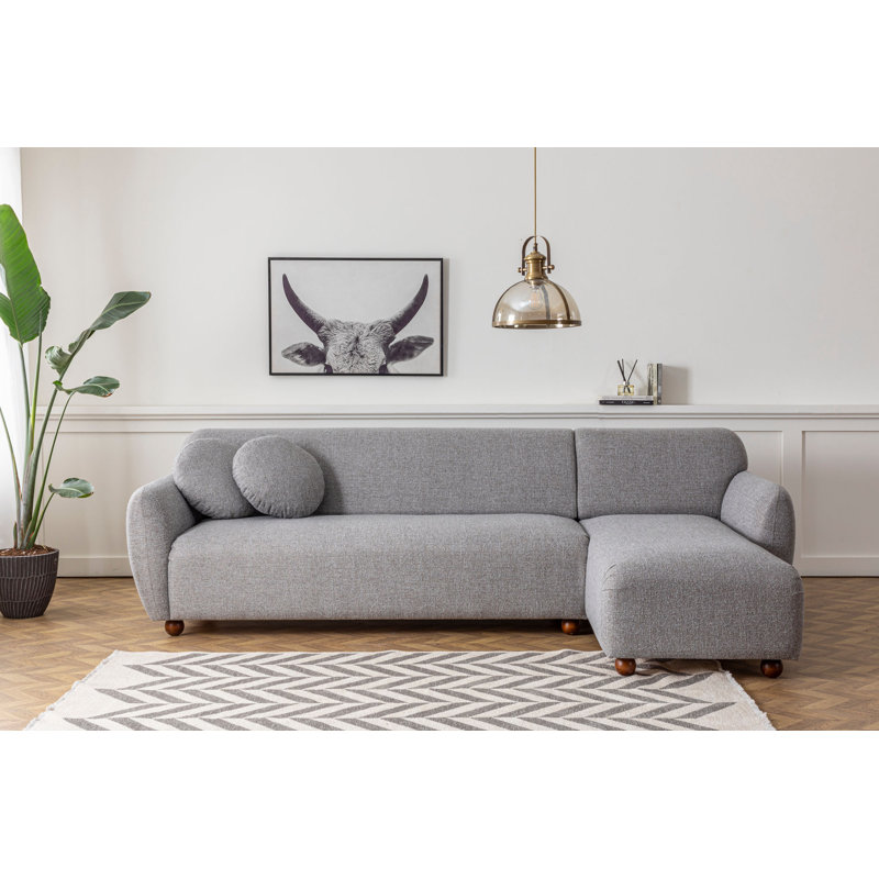 Canapé et méridienne Beily, 100% polyester gris clair, Orienté à droite