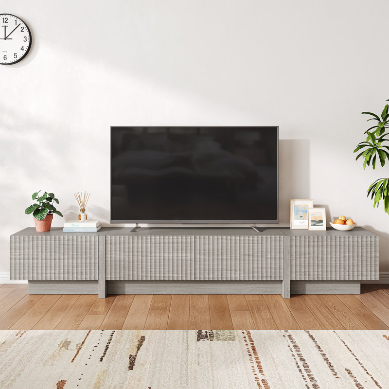 98'' TV Stand with Storage, Fluted Tv Console Cabinet, Mid Century Modern Entertainment Center, Wood Media Console for Living Room, Bedroom