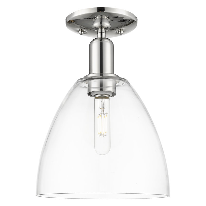 Arcadia - Bristol - Plafonnier semi-encastré 9 po 1 lumière - Finition nickel poli - Abat-jour transparent, Nickel poli