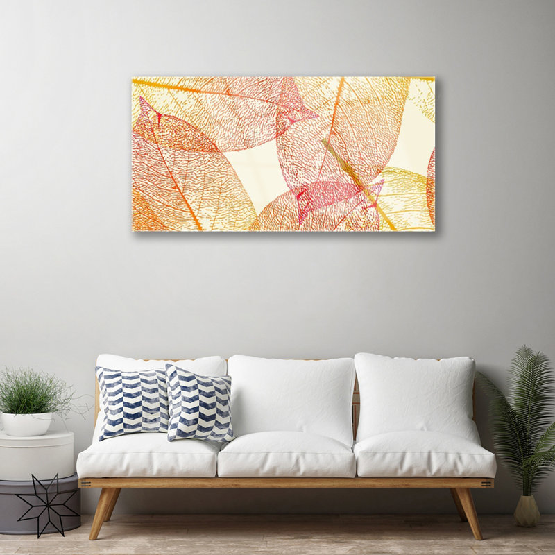 Glass Print Wall Art 100X50cm Image Printed On Glass Decorative Wall Picture Behind Toughened / Tempered Safety Real Glass For Kitchen & Living Room Theme: Leaves Art