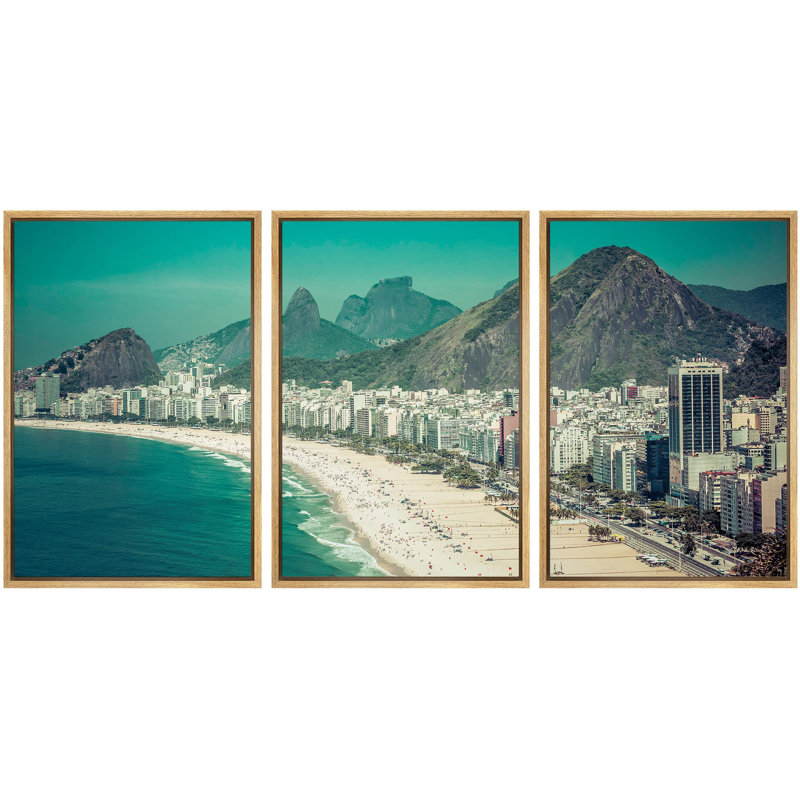 Ciel vert, océan, Rio De Janeiro, Brésil, plage de Copacabana, H 36 po x l 72 po, Cadre naturel flottant