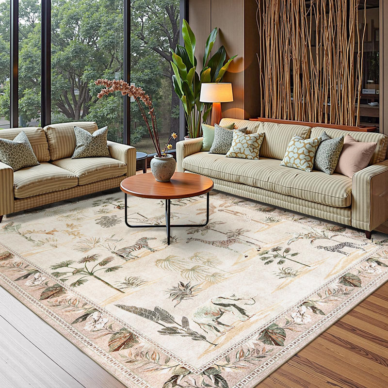 Animals Print Washable Thin Non-Slip Area Rug, Rectangle 8' x 10'