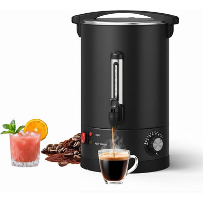 Urne à café 14 litres 100 tasses noire, percolateur électrique à double paroi en acier inoxydable, distributeur d'eau chaude de grande capacité pour buffet de fête de mariage
