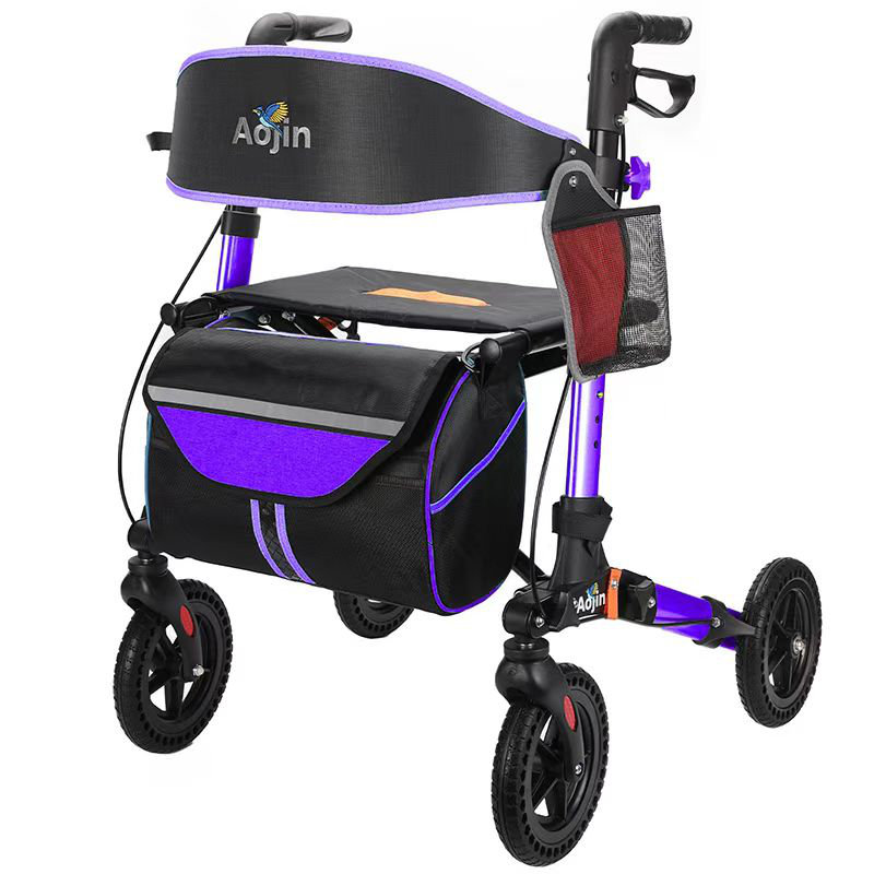 Rollator Walker for Seniors, Lightweight Foldable All Terrain Rolling Walker with seat, Aluminum Walkers with 8 inch Rubber Wheels, Handles and Backrest for Seniors and Adult 