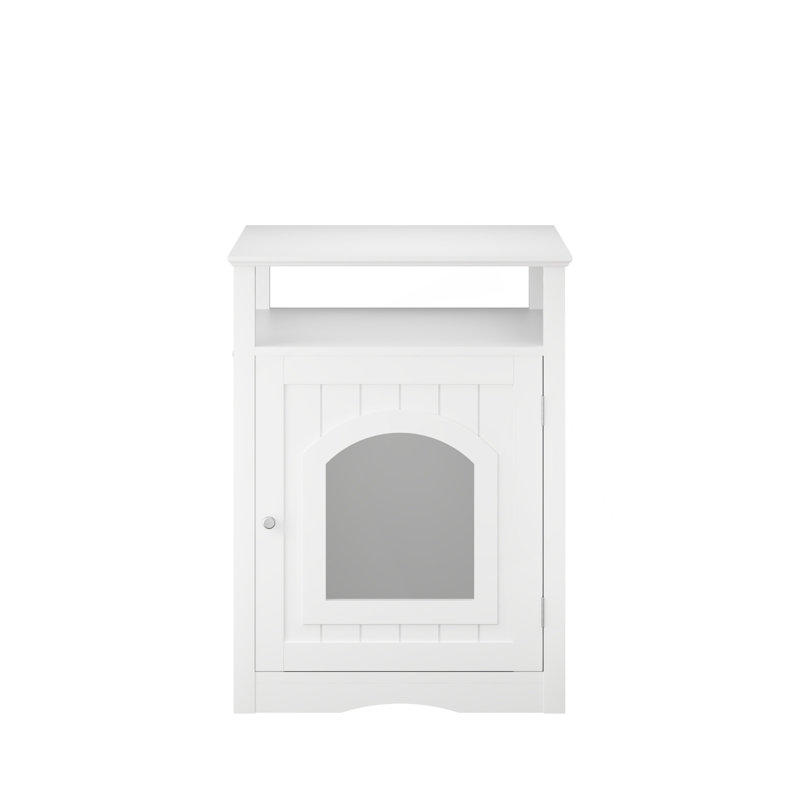 Meuble de litière pour chat, maison de chat d'intérieur en bois avec armoire fermée, meuble de litière caché avec tablette de rangement, table d'appoint moderne pour salon ou chambre à coucher - blanc