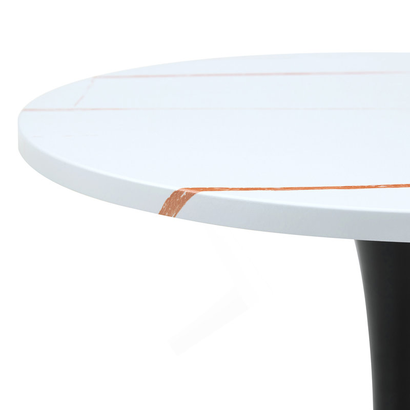 Table de salle à manger ronde, table tulipe ronde de 23,6 po avec plateau de table épaissi et piédestal en métal, table de bistro moderne Mid-Century pour la cuisine, les petits espaces, le salon et le café