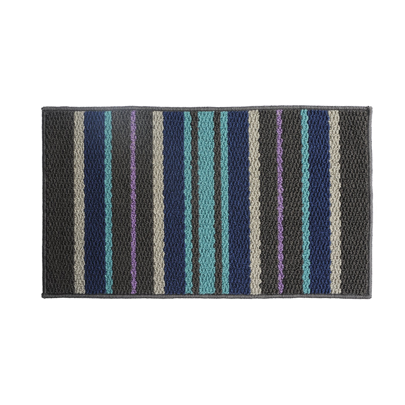 Small Blue and Gray Striped Cotton Area Rug
