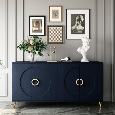 Buffet buffet 4 portes en bois bleu marine avec tablette réglable pour bureau, salon, vestibule, couloir, cuisine et salle à manger