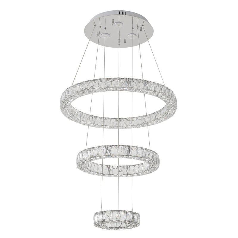 Lustre rond 3 lumières à DEL 3 niveaux avec cristaux Sharyn