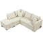 Lit escamotable beige avec prises de courant, rangement et coussins amovibles