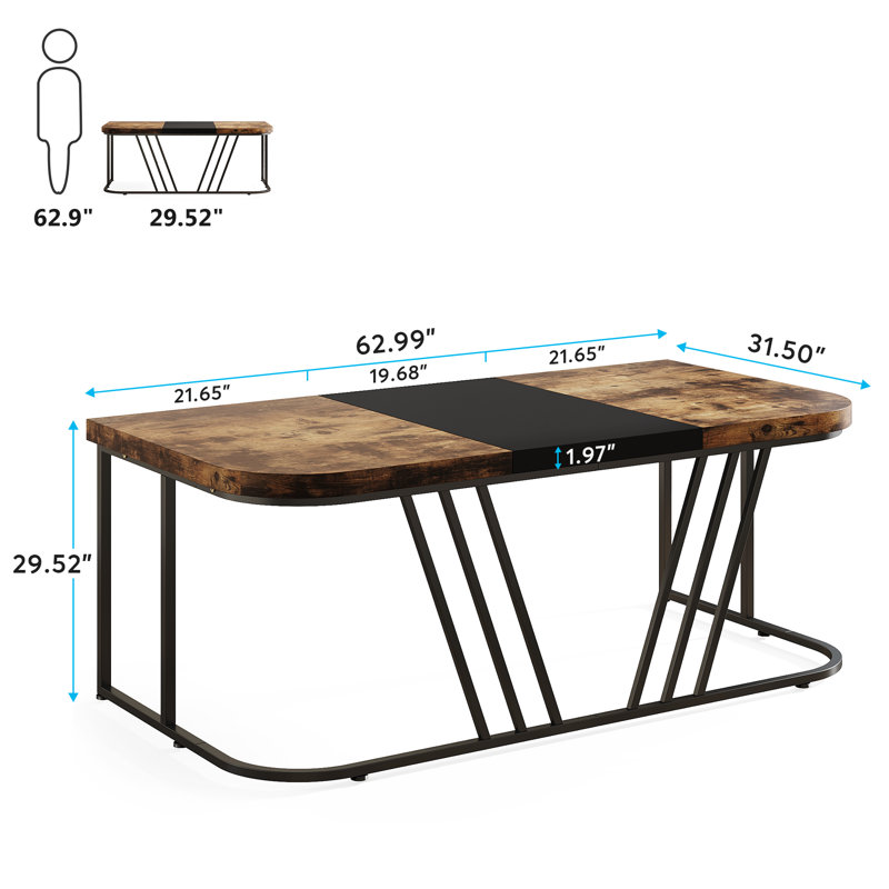 Metal Base Executive Desk, Black, Brown/Black