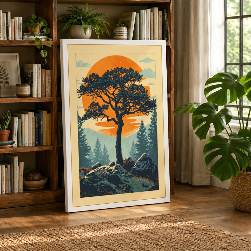 Tree Against the Sun Scandinavian - Wrapped Canvas, 36x24 - 91.4 x 61.0 cm, Ochre Border