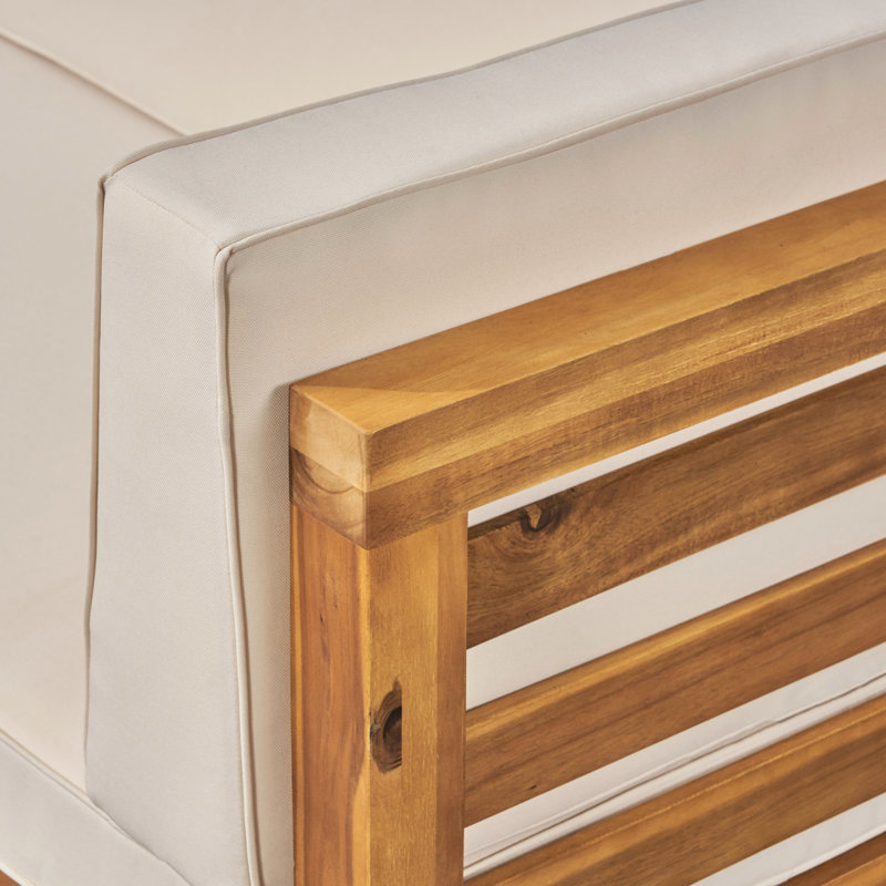 Fauteuil club d'extérieur beige avec revêtement en bois et protection imperméable - Coussins pour plus de confort