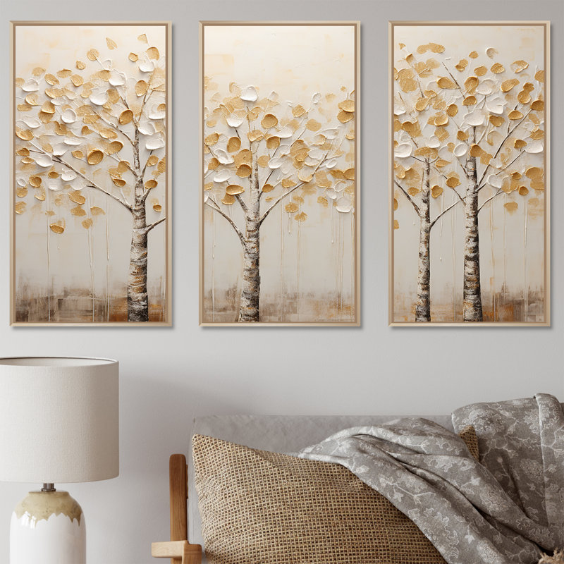 Ensemble d'armoire murale Beige Trees Harmony, Cadre naturel flottant, H 32 po x l 48 po x P 1 po