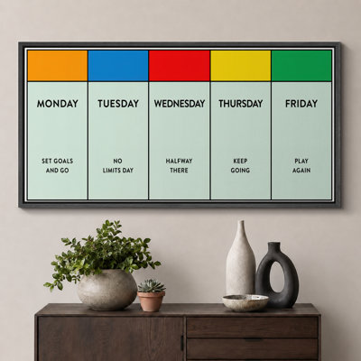 Colorful Weekly Planner Board With Motivational Days And Goal Setting Design Extra Large Pictures Framed Canvas Print Wall Art