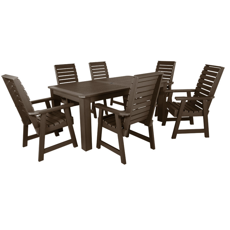 Midwest 6 - Person Patio Dining Set with Rectangular Table, Weathered Acorn, 30" H x 42" W x 72" L
