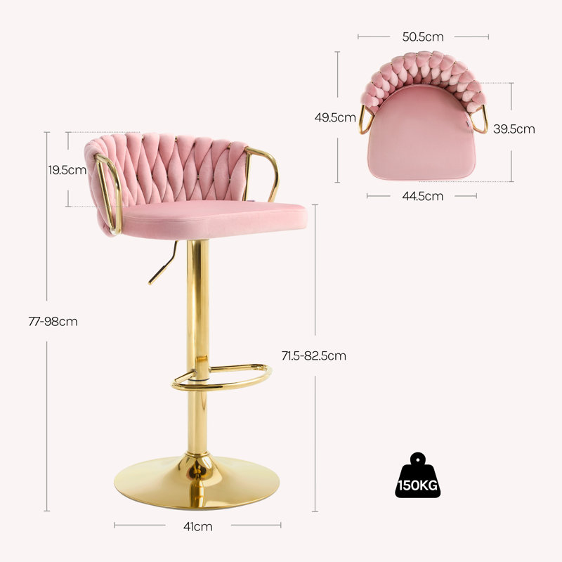 Bar Stool, Breakfast Bar Stool, Velvet Kitchen Stool, Island Counter Stool Height Adjustable, 360° Swivel Stool, with Metal Base and Footrest