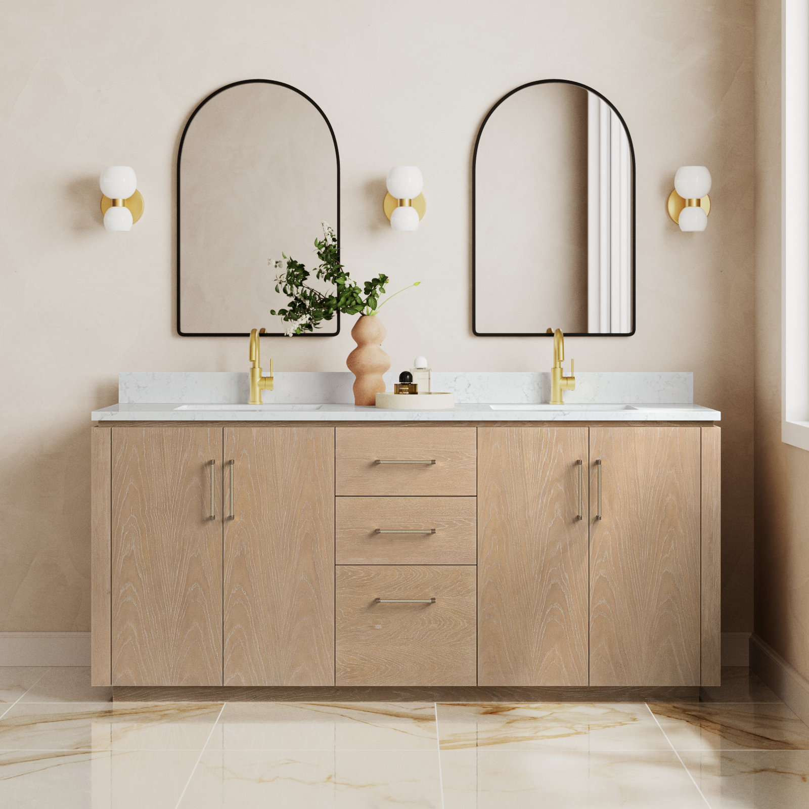 Cloverfield 72'' Double Bathroom Vanity, Gold, Washed Ash Gray