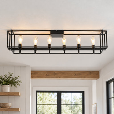 Plafonnier encastré 6 lumières 47,24 po à intensité variable noir Farmhouse