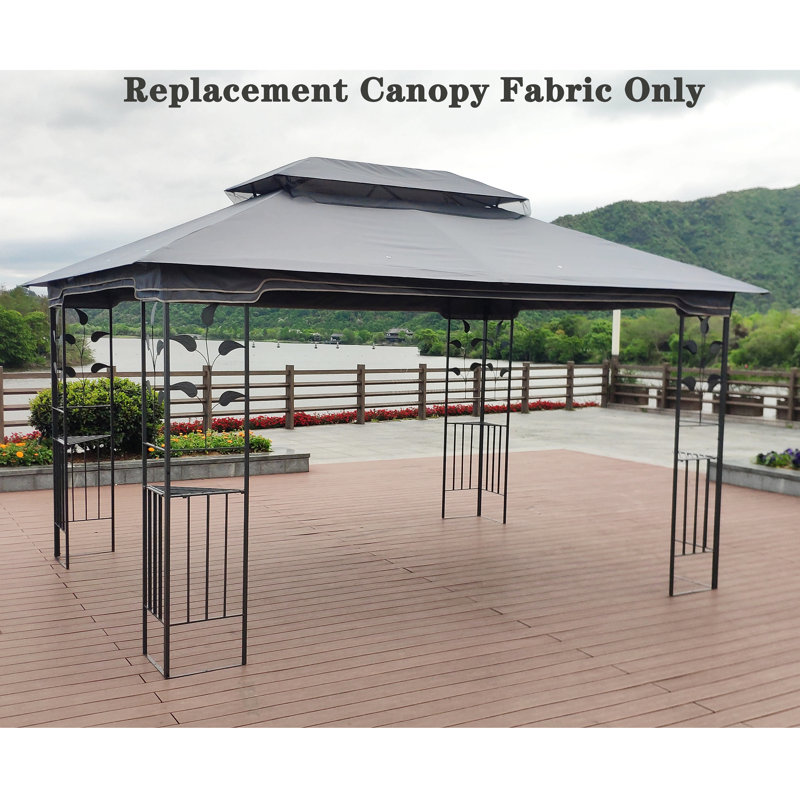 13X10 Ft Patio Double Roof Gazebo Replacement Canopy Top Fabric, Gray
