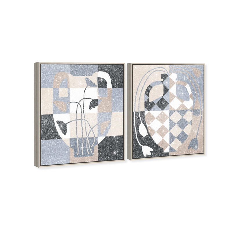 Checkered Boheme Set Set by Oliver Gal, 42"H x 34"W, Silver Floater Frame