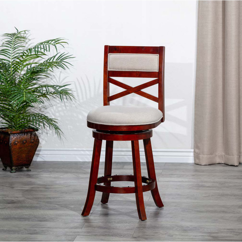 Tabourets de bar pivotants rembourrés en bois avec dossier en X