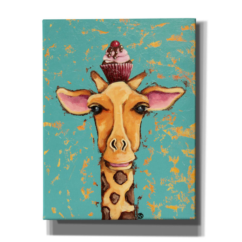 «Red Barrel Studio« Giraffe With Cherry On Top »par Lucia Stewart, art mural sur toile, H 34 po x l 26 po x P 1,5 po