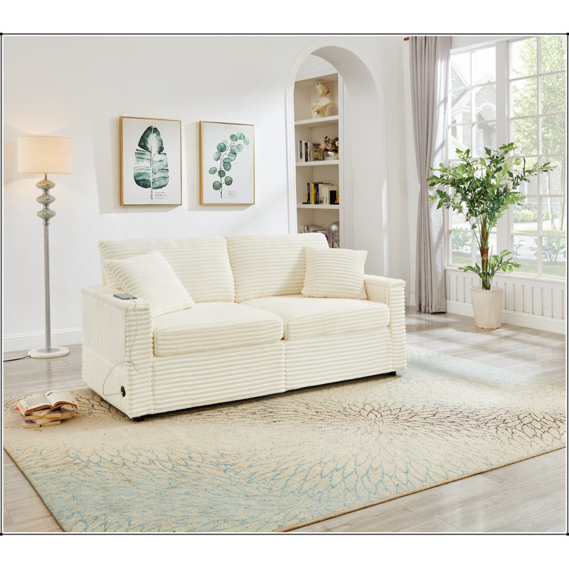 Canapé confortable en velours côtelé moelleux avec rangement, repose-pieds double et plateau de table pour une détente et une commodité ultimes