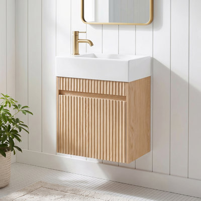 Meuble-lavabo flottant mural de 18,5 po, lavabo en résine, armoire sans poignée avec charnières à fermeture en douceur
