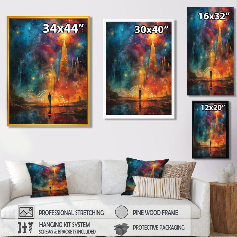 Art mural Wanderer In Distant Urban, H 20 po x l 12 po x P 1 po, Toile avec cadre flottant noir