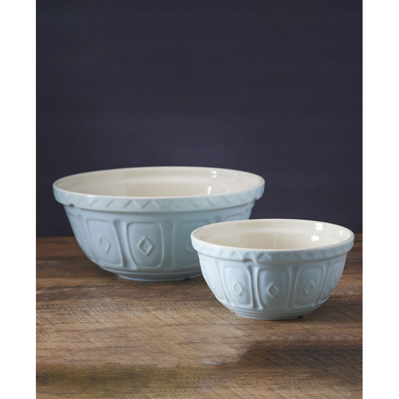 Powder Blue Ceramic Mixing Bowl with Textured Pattern, 2.25 Quart