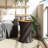 Patio Side Table Drum Shape Poly Rattan And Solid Wood-894074059