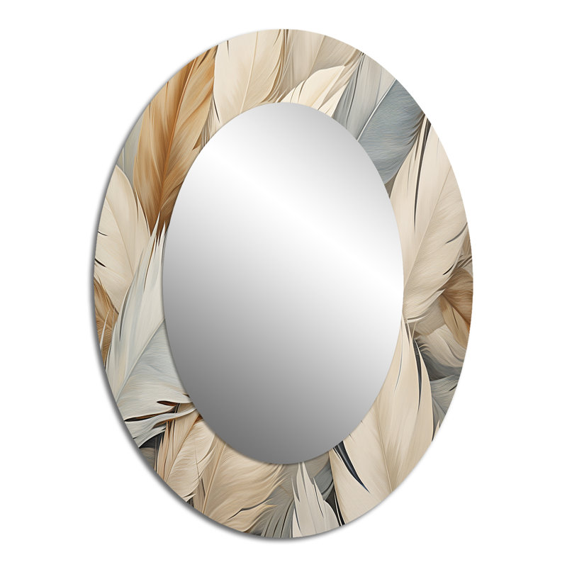 Feathery Plumes II - Large Oval Wall Mirror On Metal, 40" x 30"