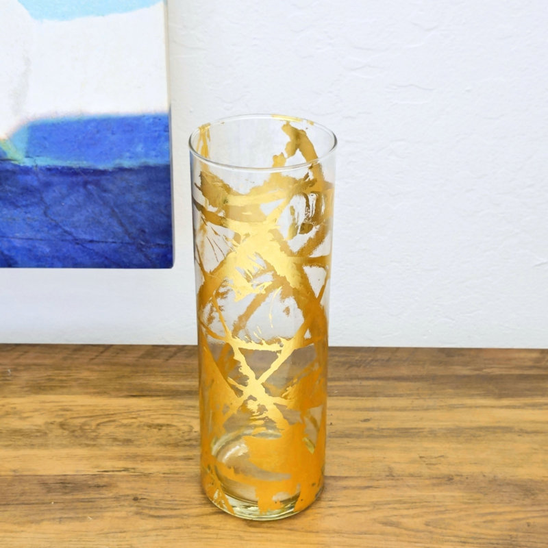 FLORA Solid Gilded Glass Cylinder Vase, Overall Height - 15.75'', Clear/Gold