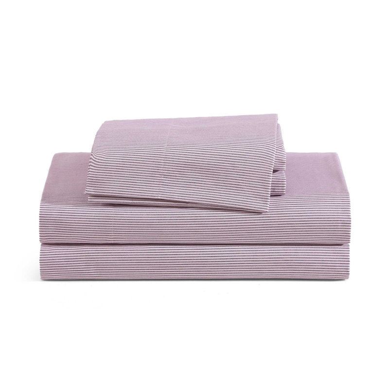 Tommy Hilfiger Printed Percale Cotton Sheet Set, Twin XL Sheet Set with 1 Pillowcase, Red Stripe