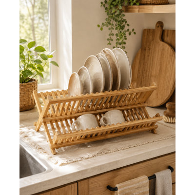 2 Tier XL Folding Bamboo Dish Drain (20.25" x 13" x 10")