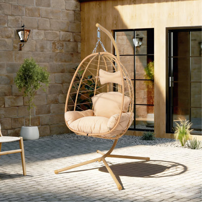 Fauteuil suspendu suspendu en osier avec support et coussin lavable pour patio