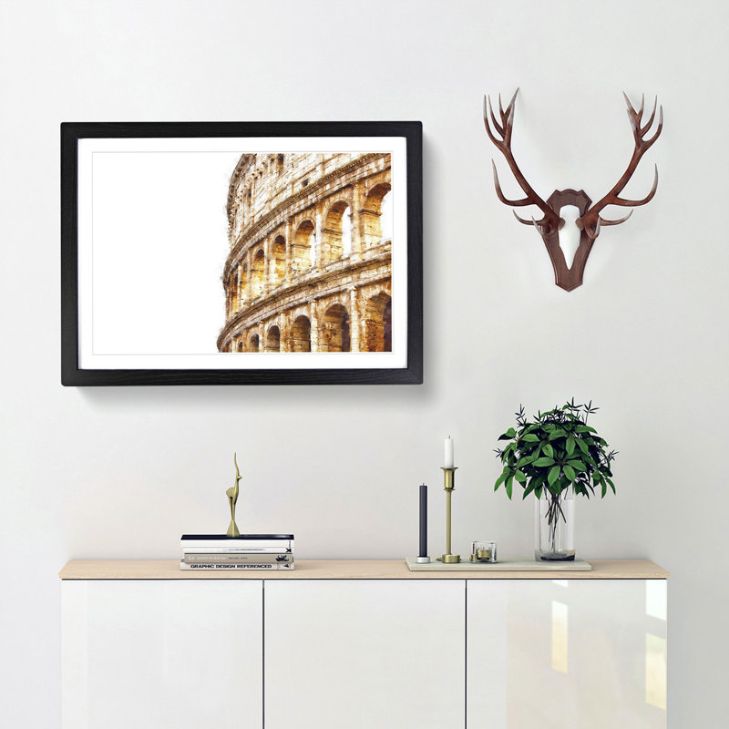 Colosseum in Rome Italy - Picture Frame Graphic Art Print, 33cm H x 45cm W x 2cm D, Black Framed