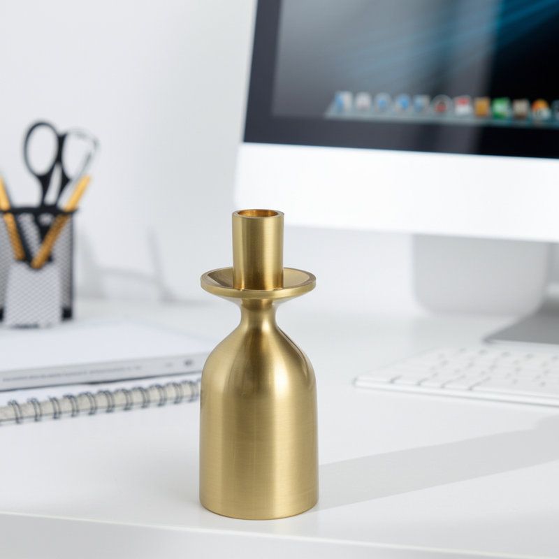 Porte-bougie cylindrique à large base en métal pour table de salle à manger - Présentoir à bougie décoratif moderne pour porte-bougie
