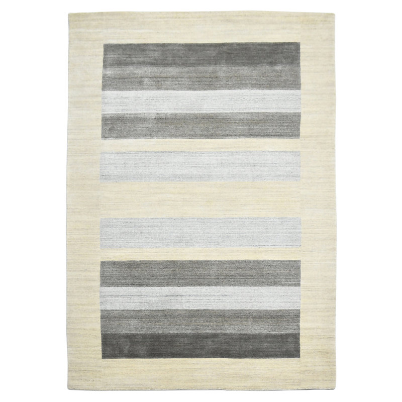 Ivory and Multi-Color Handmade Wool and Silk Area Rug