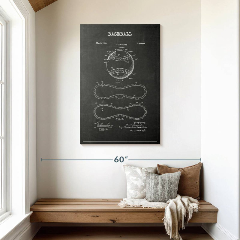 Baseball BW, brevet sur toile, H 30 po x l 45 po x P 1,25 po
