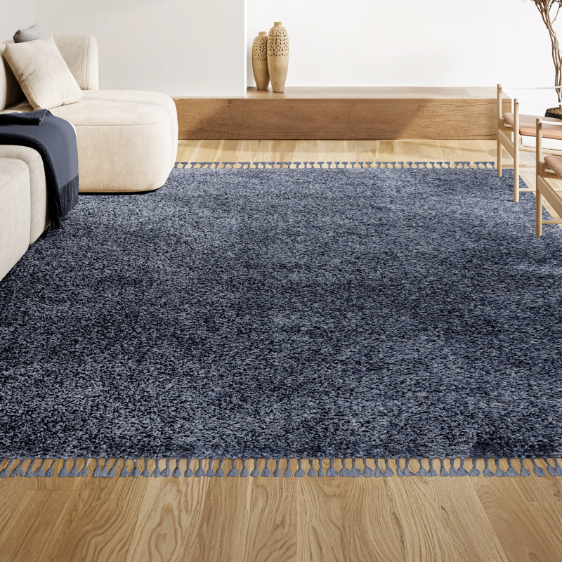 Felicdad Shag Plush Tassel Denim Blue Rug, Rectangle 7'9" x 10'