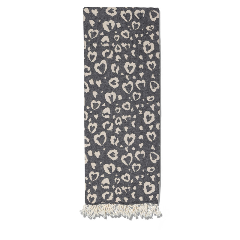 Chanyah Leopard Heart Turkish Cotton Beach & Bath Towel, Black