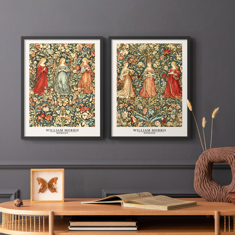 WM MORRIS Series DCCCLVI-Premium Framed Print -Ready to Hang - No Nails Required - No Nails Required, Black, 11" H  x 18" W