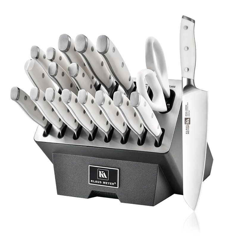 Klaus Meyer Stahl 19 Piece Knife Block Set, White, Grey