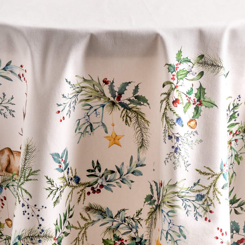 Floral 100% Cotton Round Christmas Tablecloth, 69" x 69"