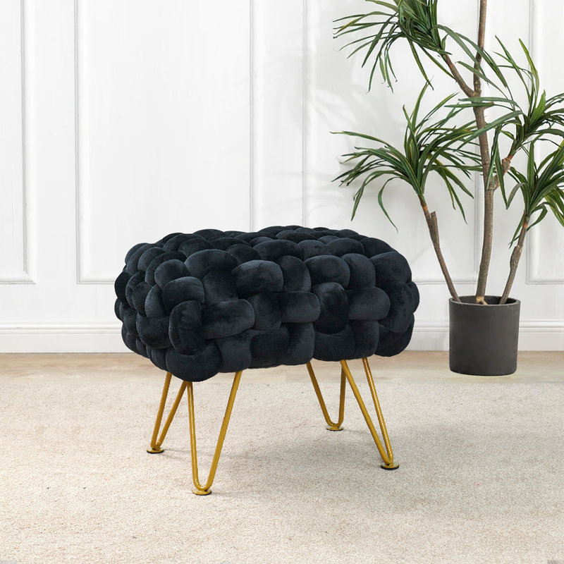 Repose-pieds rectangulaire standard en velours de 27 po de large Opheim, Velours noir