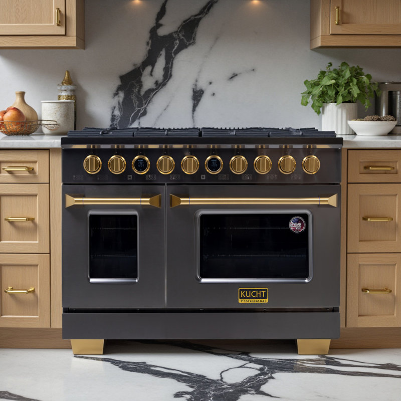 48 in. 6.7 cu. ft. 8 Burners Dual Fuel Range with Kucht Horus Thermostat, Stainless Steel/Gold, Natural Gas