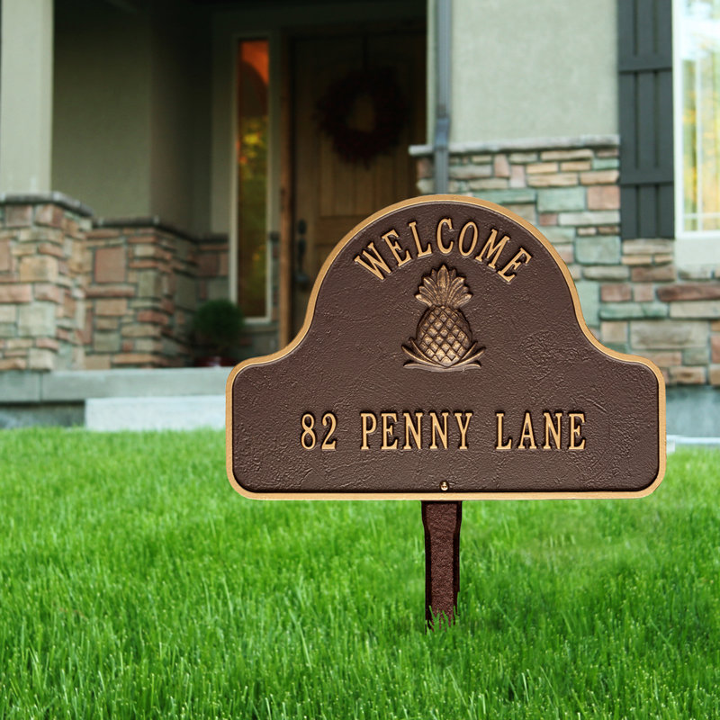 2-Line Lawn Address Sign, Antique Copper, Yes
